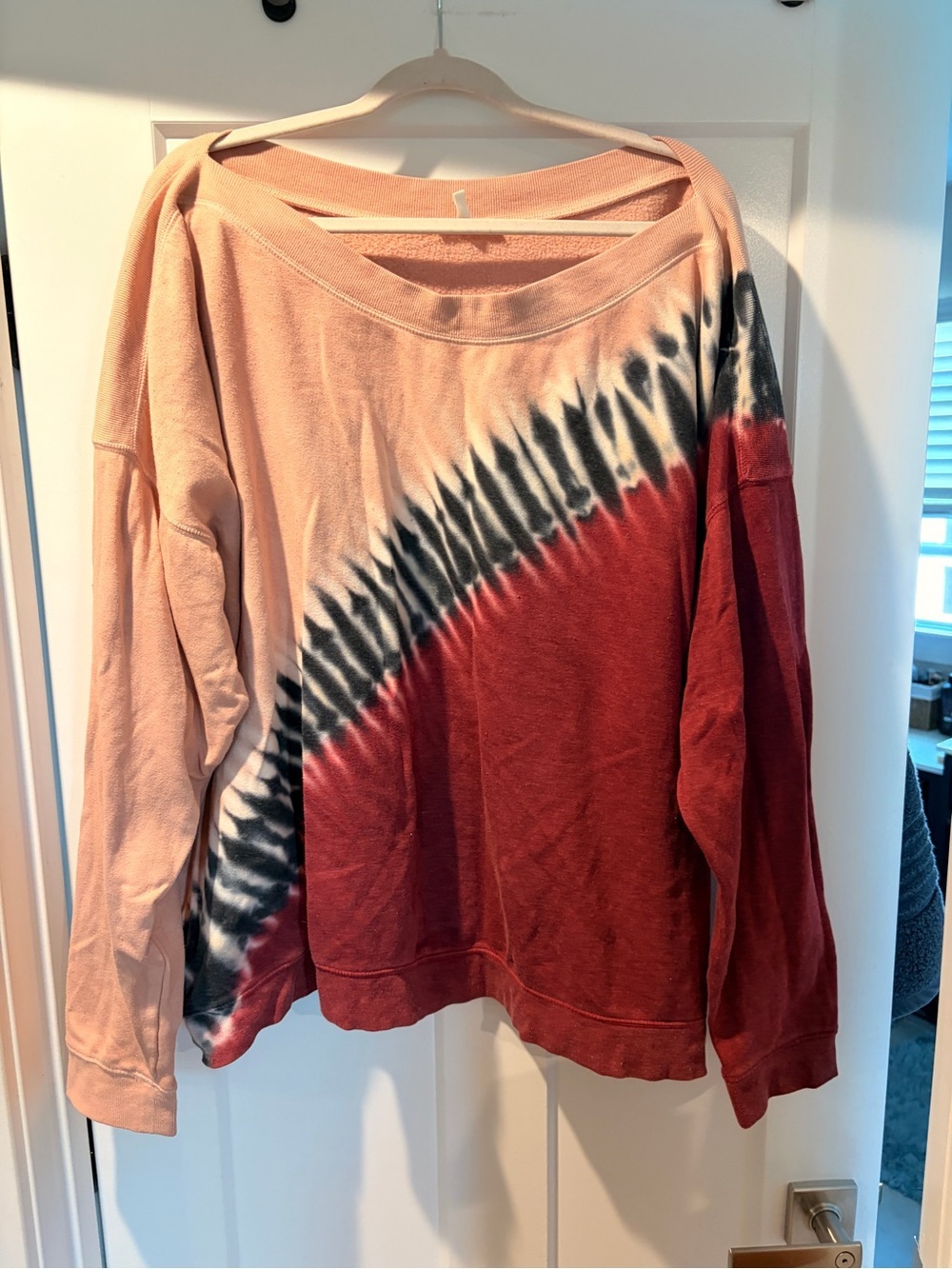 Maurice’s Lived in style Tie-Dye Scoop Neck Pullover Sweatshirt in Pink and Red